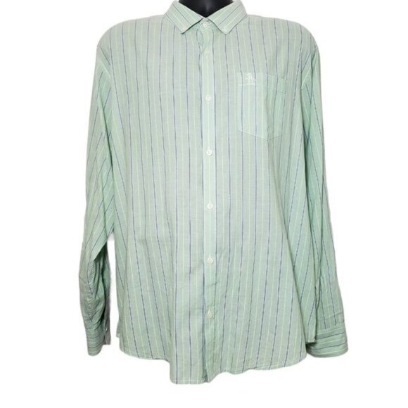 ☀ Penguin Mens Green Striped Long Sleeve Button Up - Picture 1 of 7